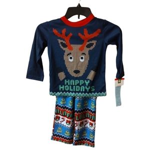 NWT Kids Christmas Happy Holiday Pajamas 3T Reindeer FaLaLa Trees Top and Pants